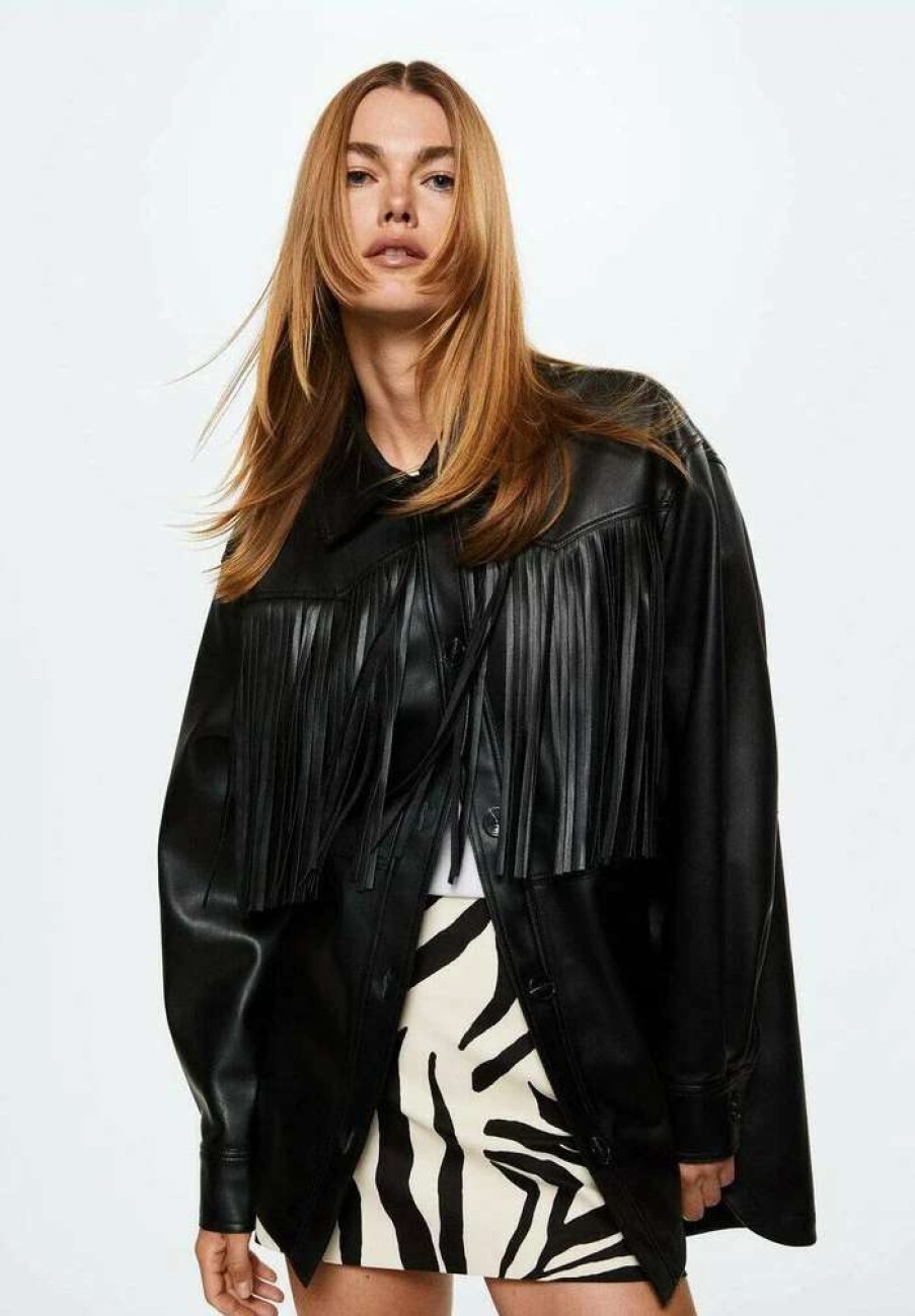 Clothing * | Mango Rodeo Faux Leather Jacket Zwart