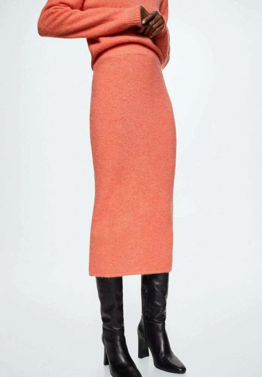 Clothing * | Mango Salmon Pencil Skirt Saumon