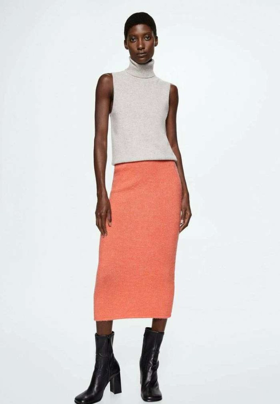 Clothing * | Mango Salmon Pencil Skirt Saumon