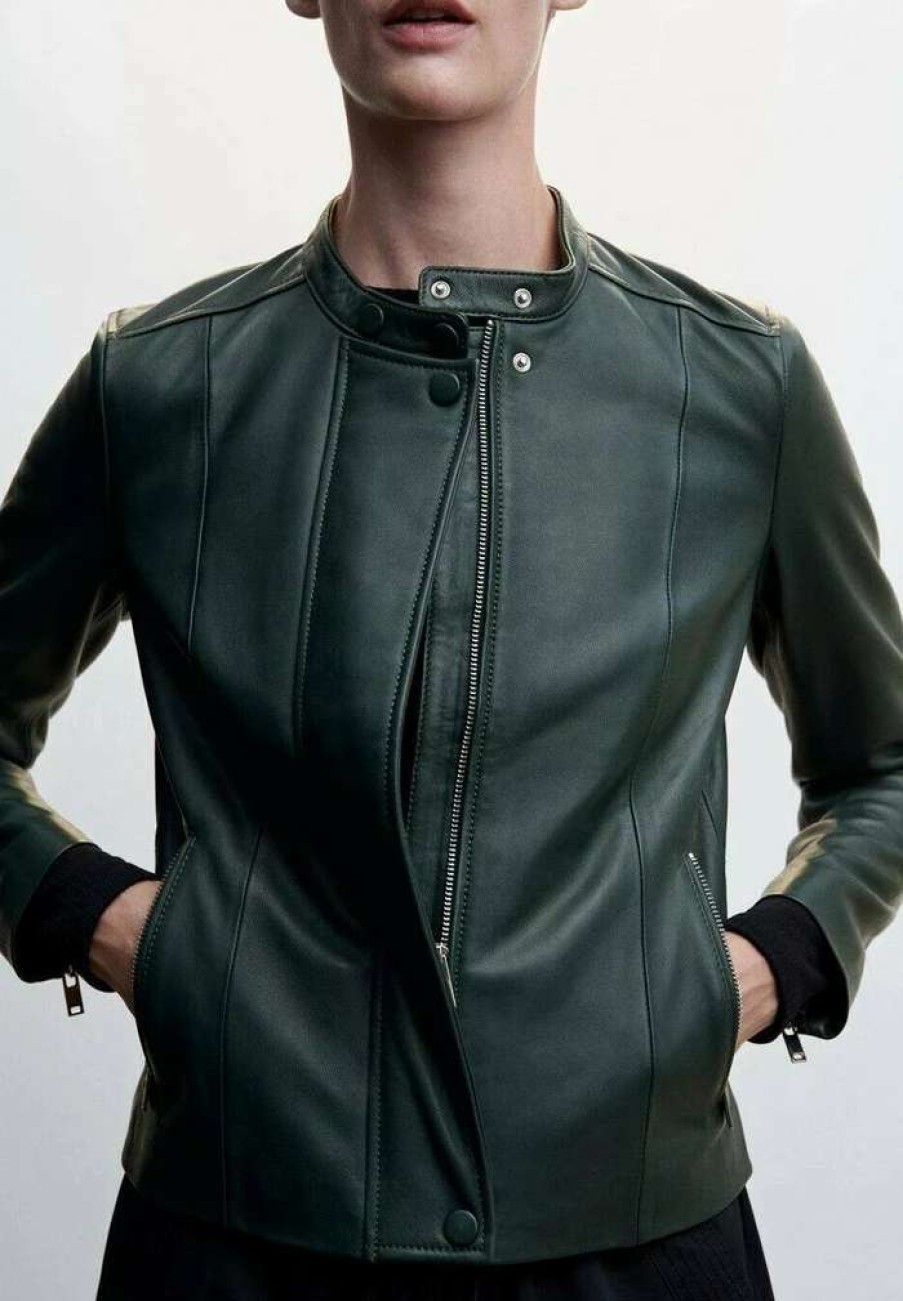 Clothing * | Mango Felipa Leather Jacket Groen