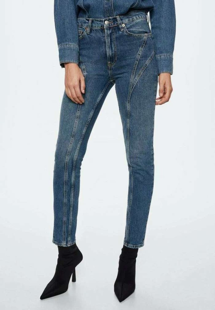 Clothing * | Mango Costuras Slim Fit Jeans Bleu Fonce