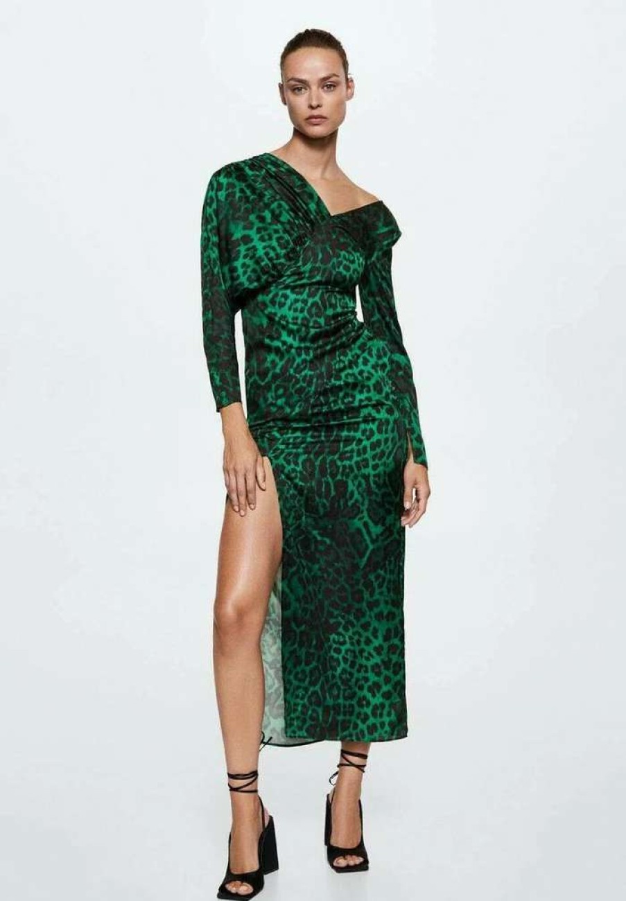 Clothing * | Mango Leopard A Day Dress Gronn