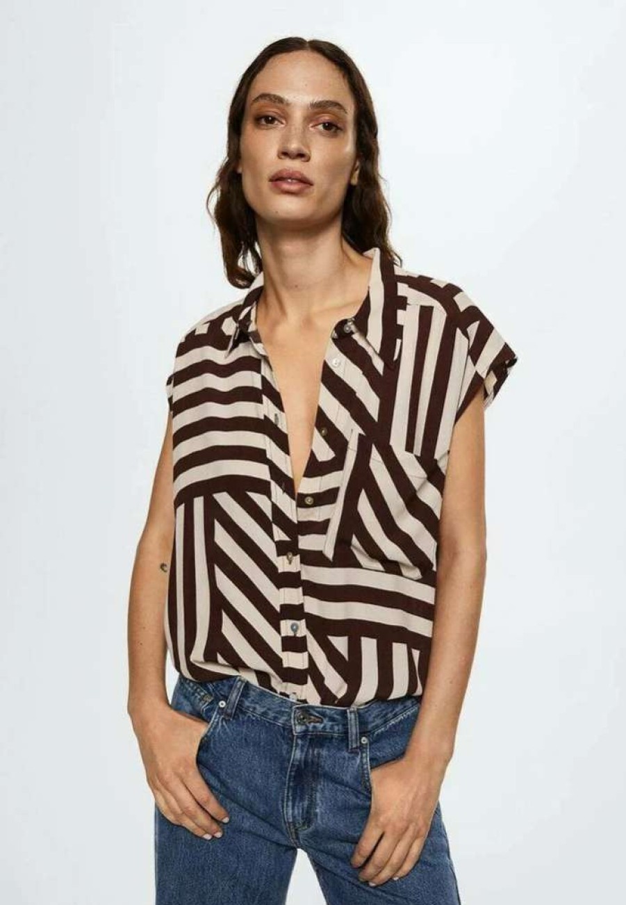 Clothing * | Mango Poems Button-Down Blouse Marron