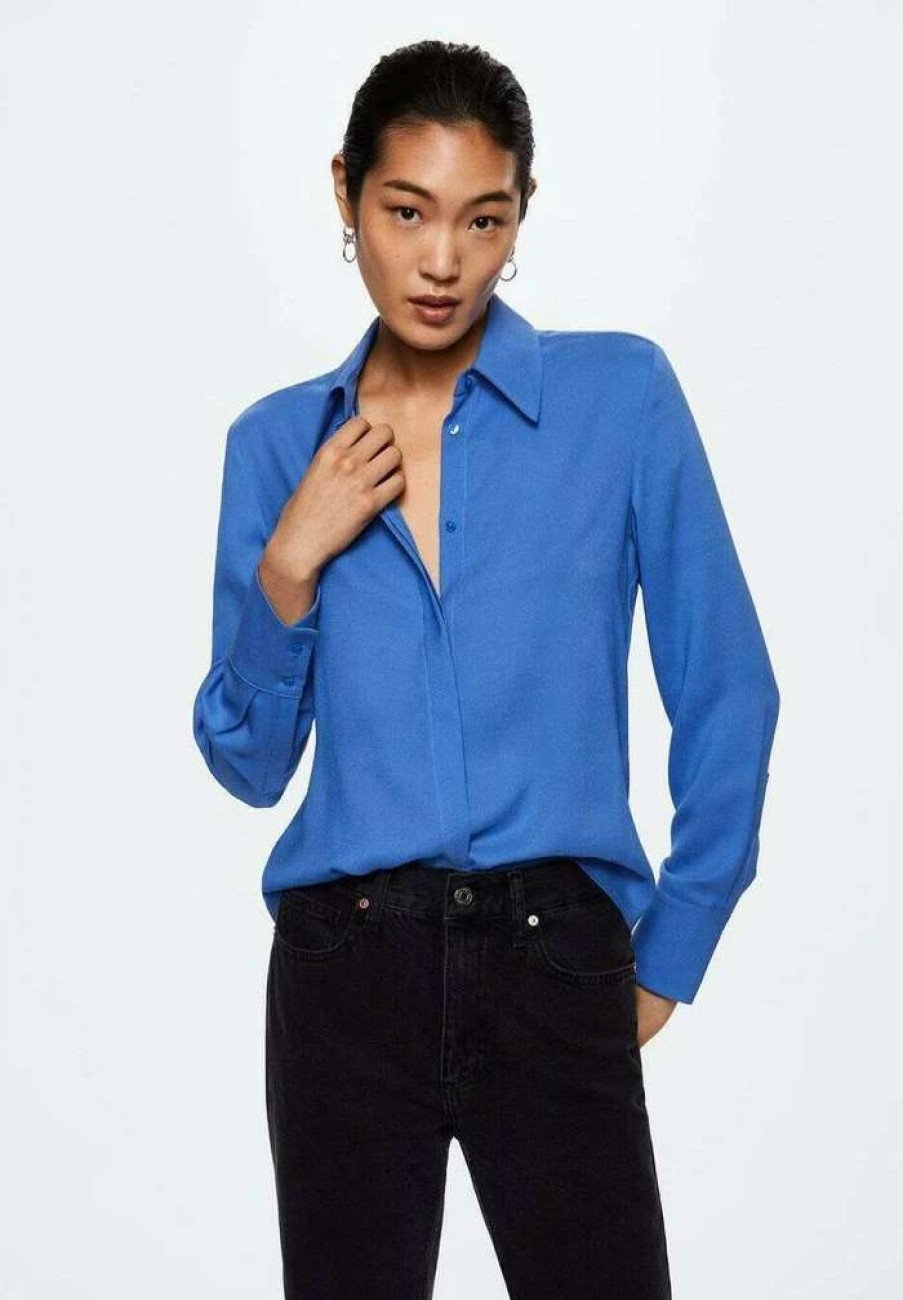 Clothing * | Mango Treven Button-Down Blouse Blau