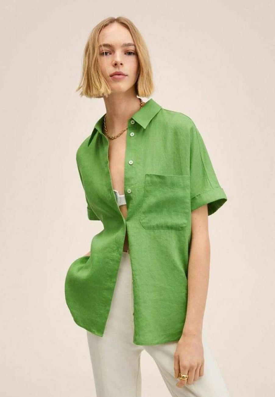 Clothing * | Mango Pai Button-Down Blouse Vert