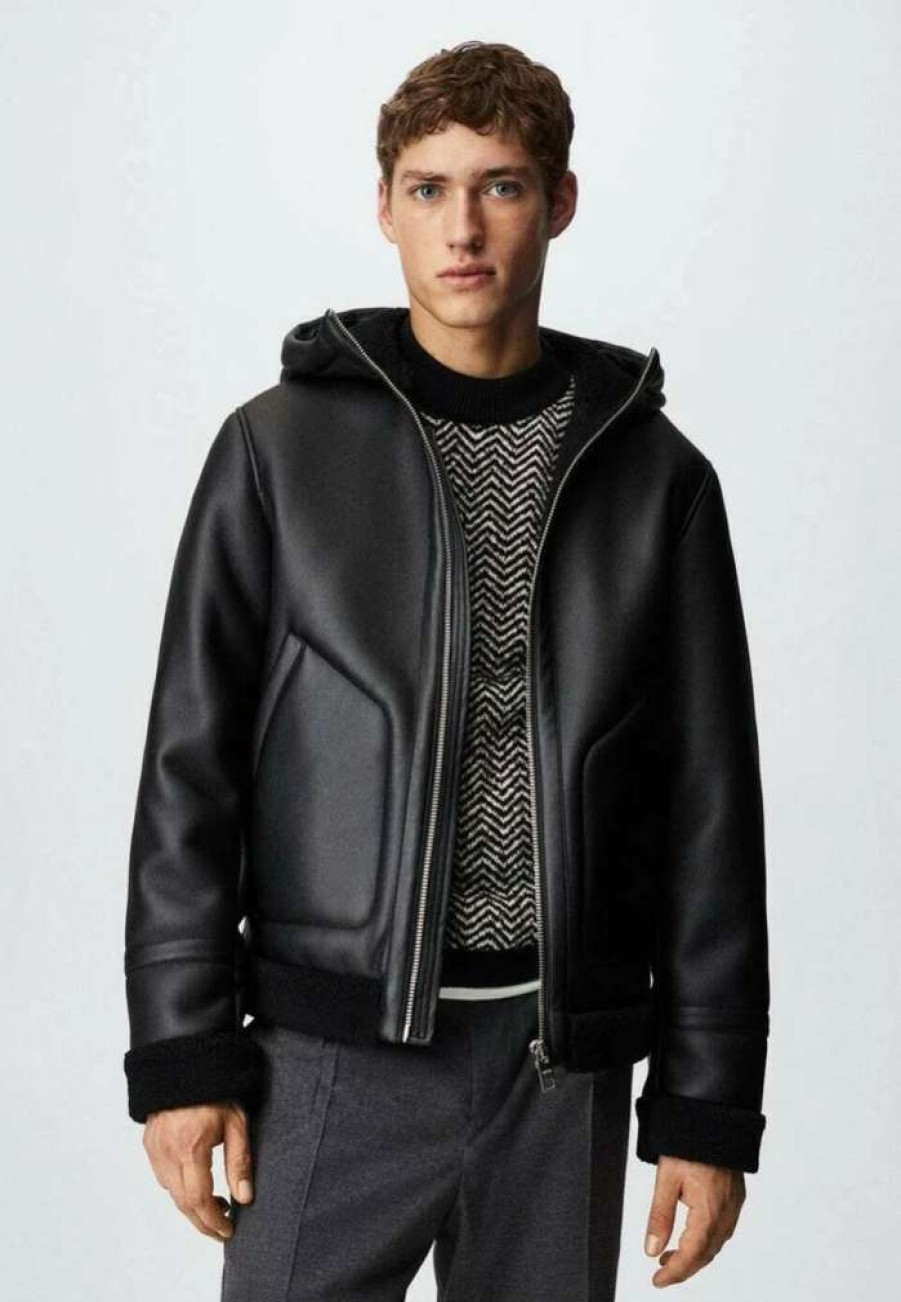 Clothing * | Mango Faux Leather Jacket Black