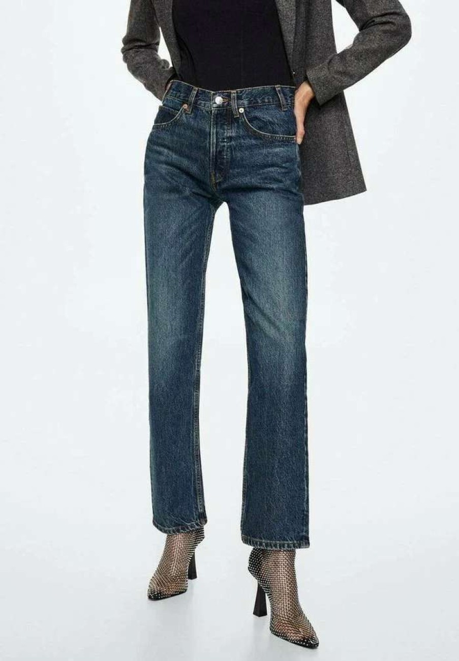 Clothing * | Mango Evelyn Straight Leg Jeans Bleu Fonce Vintage