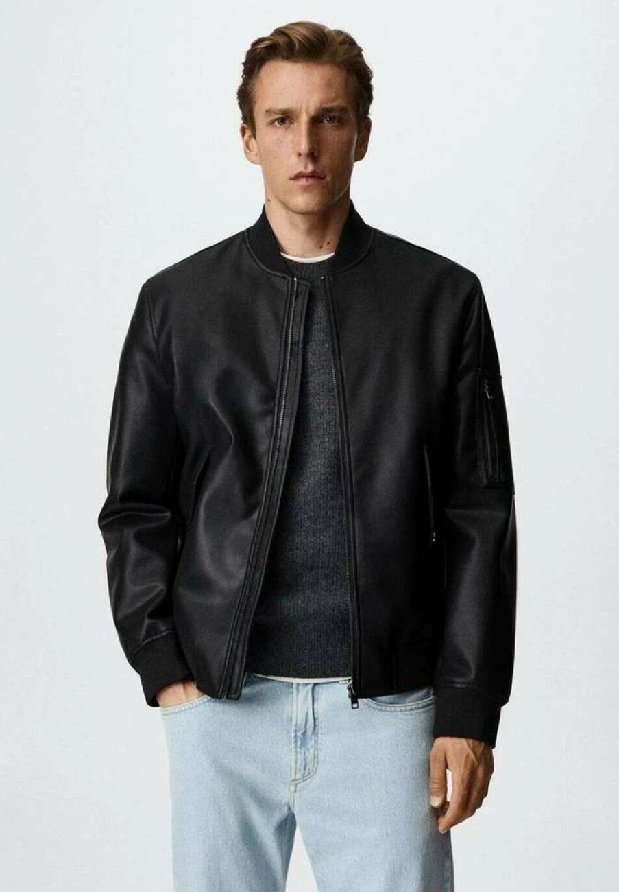 Clothing * | Mango Pla Faux Leather Jacket Schwarz