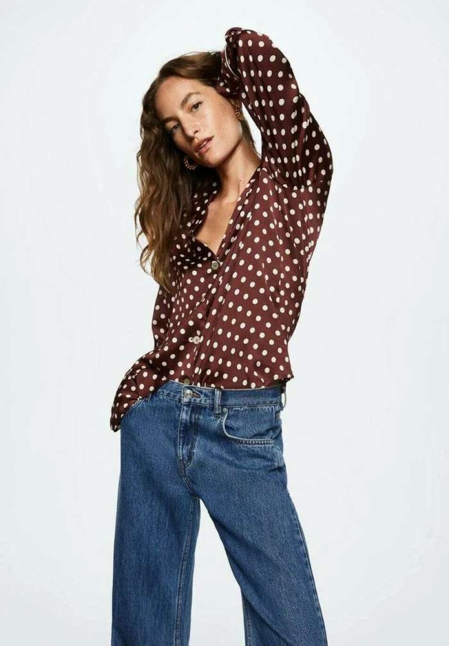 Clothing * | Mango Lola Button-Down Blouse Brown