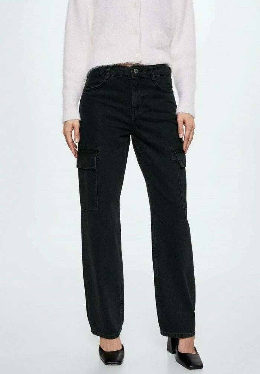 Clothing * | Mango Cargo Straight Leg Jeans Black Denim