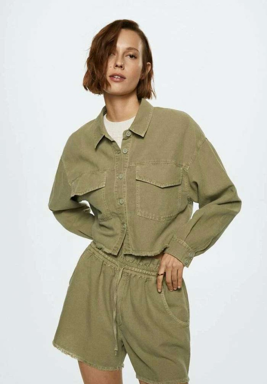 Clothing * | Mango Nala Button-Down Blouse Khaki