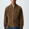 Clothing * | Mango Grus Leather Jacket Cognac