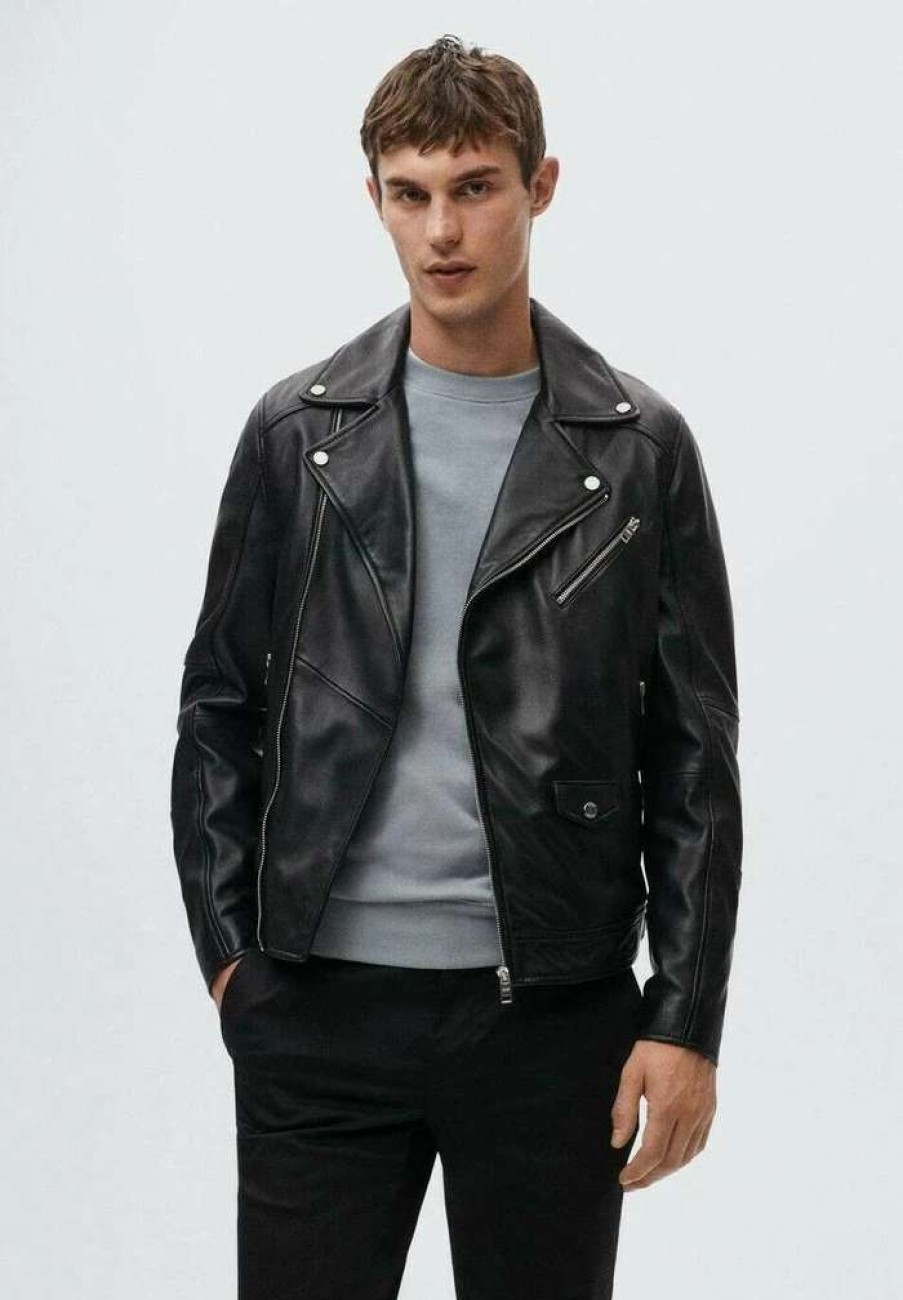 Clothing * | Mango Perfect Leather Jacket Schwarz