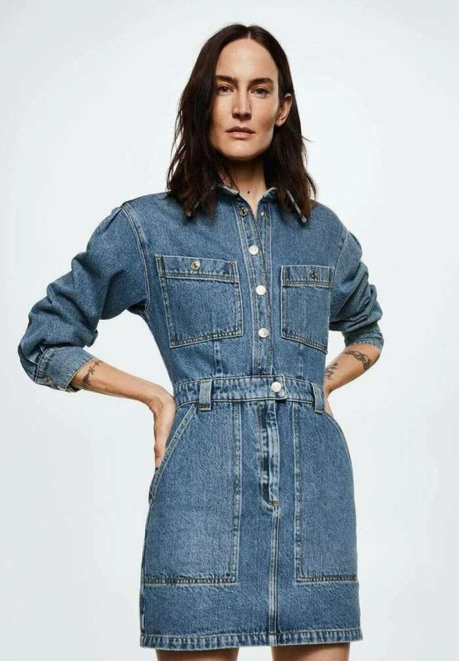 Clothing * | Mango Olivia Denim Dress Ciemnoniebieski