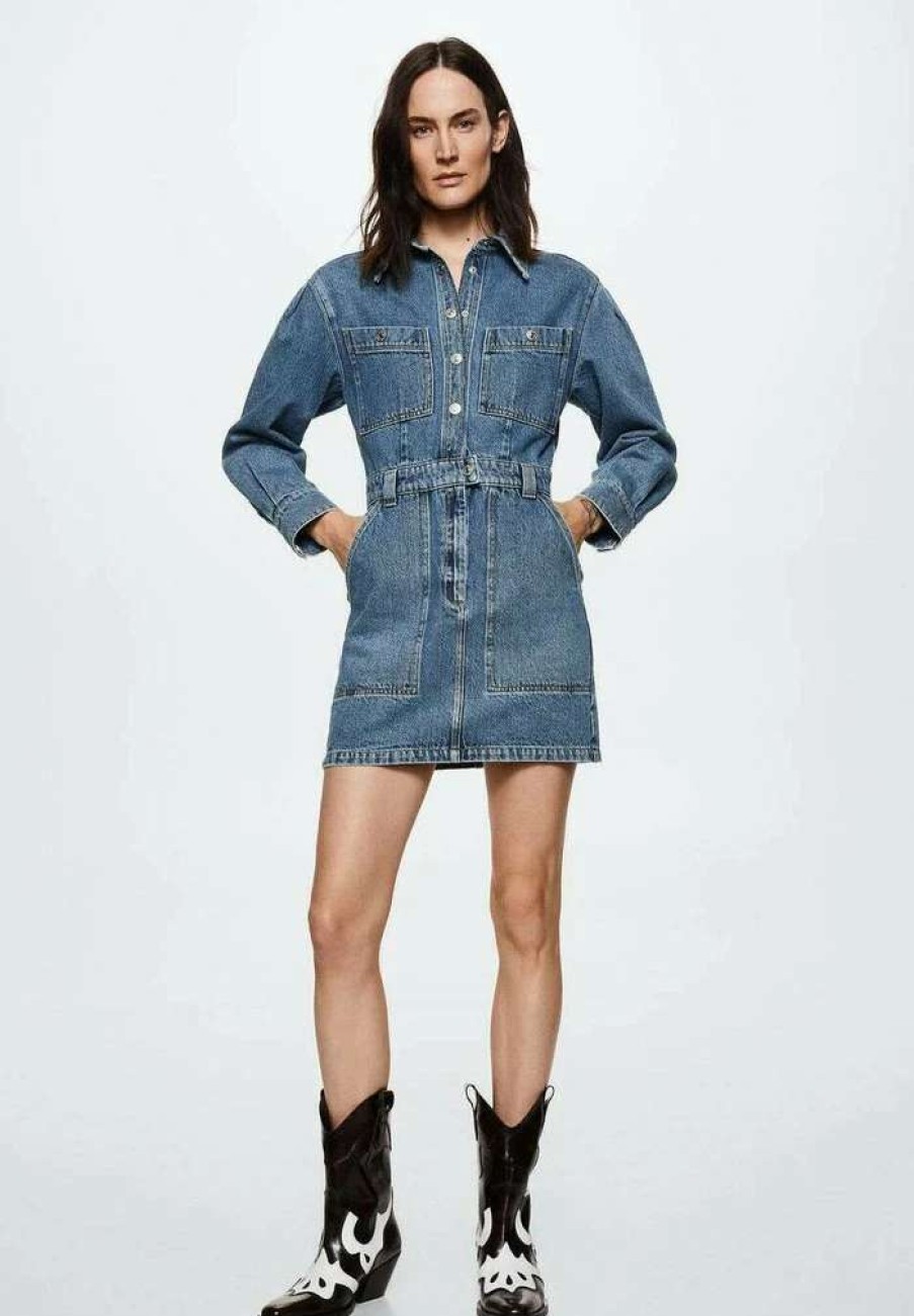 Clothing * | Mango Olivia Denim Dress Ciemnoniebieski