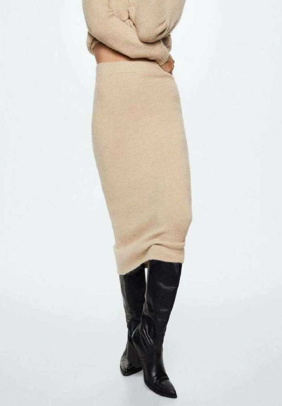 Clothing * | Mango Salmon Pencil Skirt Sand