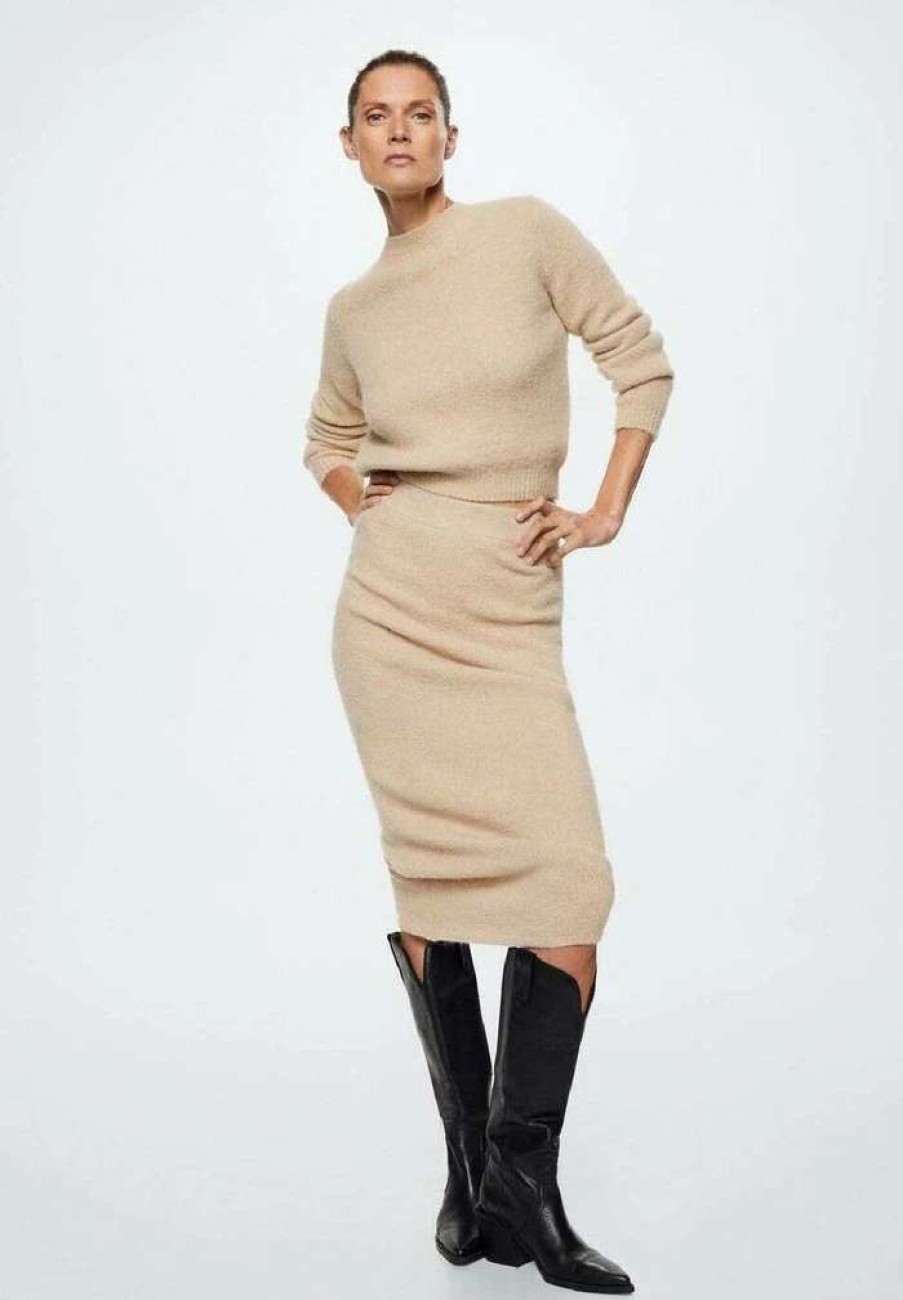 Clothing * | Mango Salmon Pencil Skirt Sand