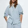 Clothing * | Mango Nim H Button-Down Blouse Azul Claro