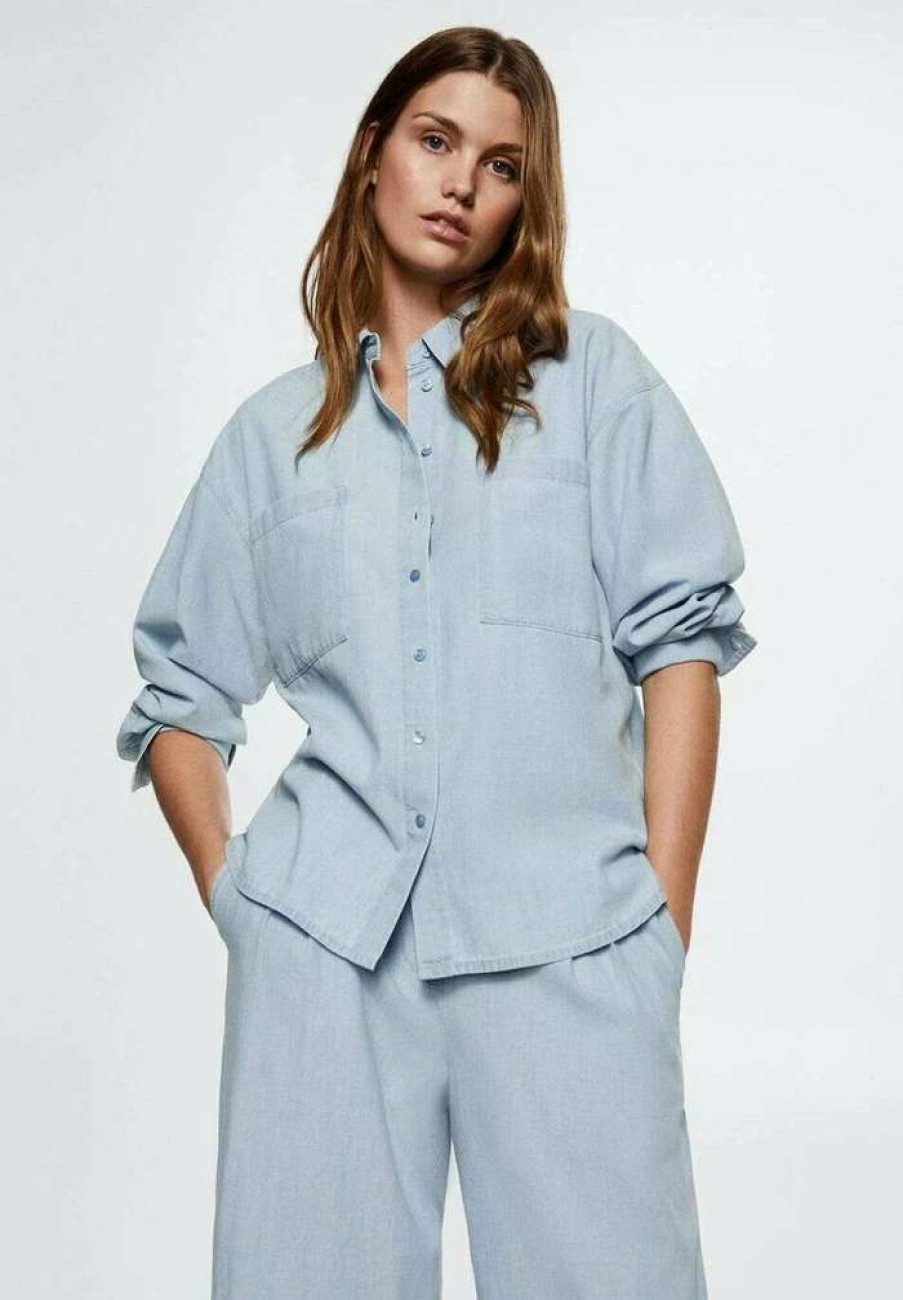 Clothing * | Mango Nim H Button-Down Blouse Azul Claro