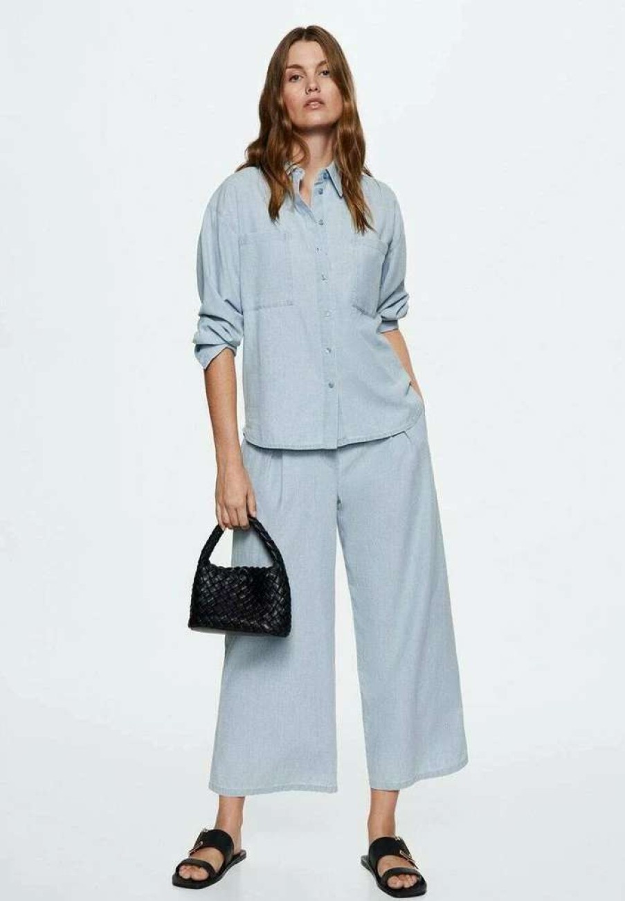 Clothing * | Mango Nim H Button-Down Blouse Azul Claro