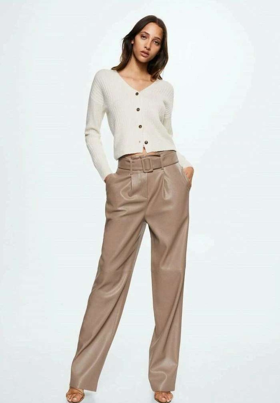 Clothing * | Mango Elle Leather Trousers Gris Clair Pastel