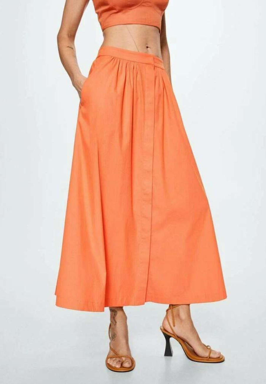 Clothing * | Mango Milane Pleated Skirt Mandarine