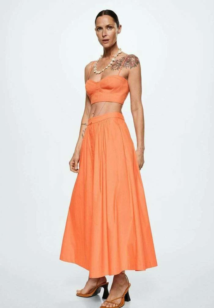 Clothing * | Mango Milane Pleated Skirt Mandarine