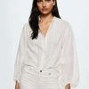 Clothing * | Mango Blanca Button-Down Blouse Zlamana Biel