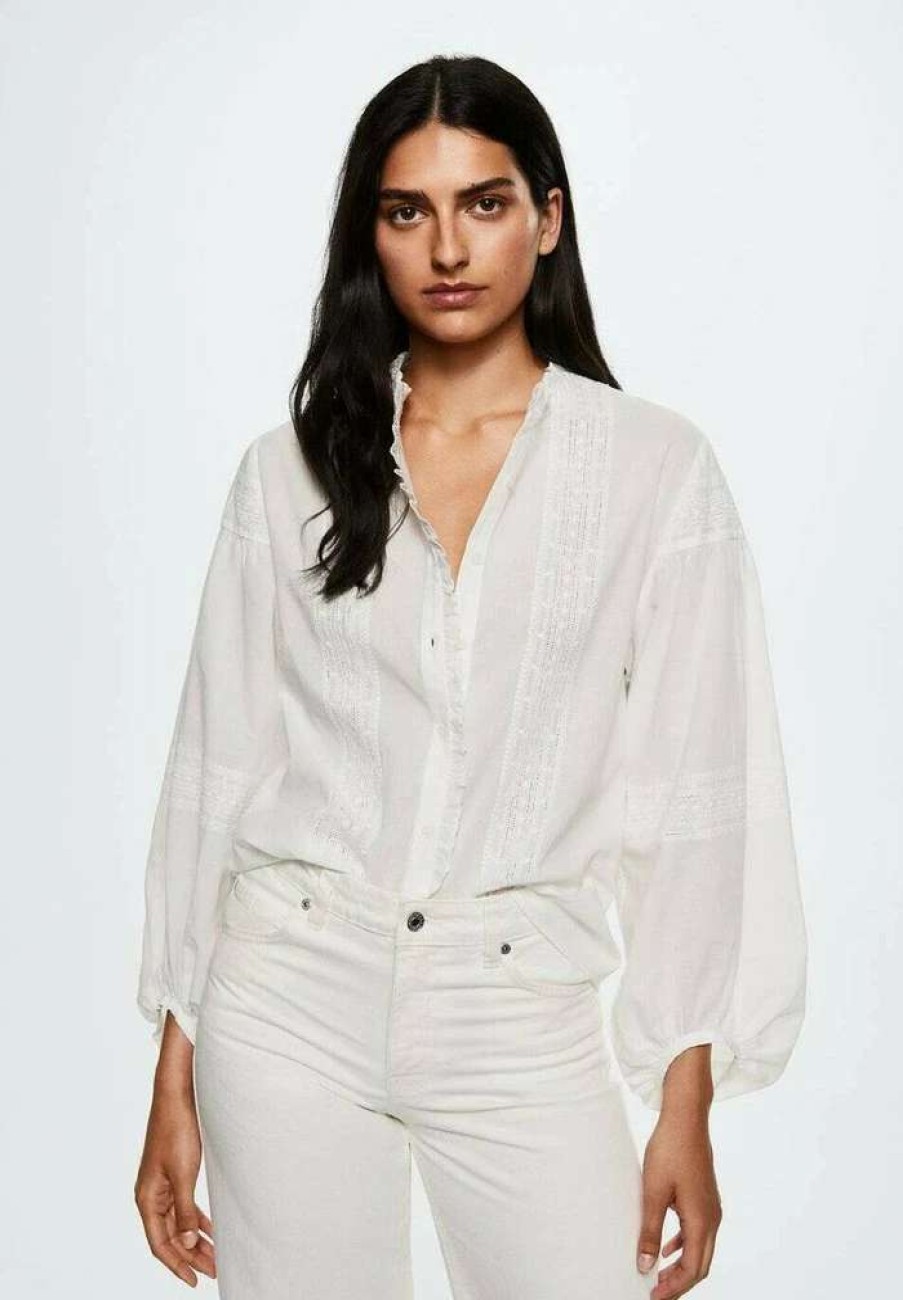 Clothing * | Mango Blanca Button-Down Blouse Zlamana Biel