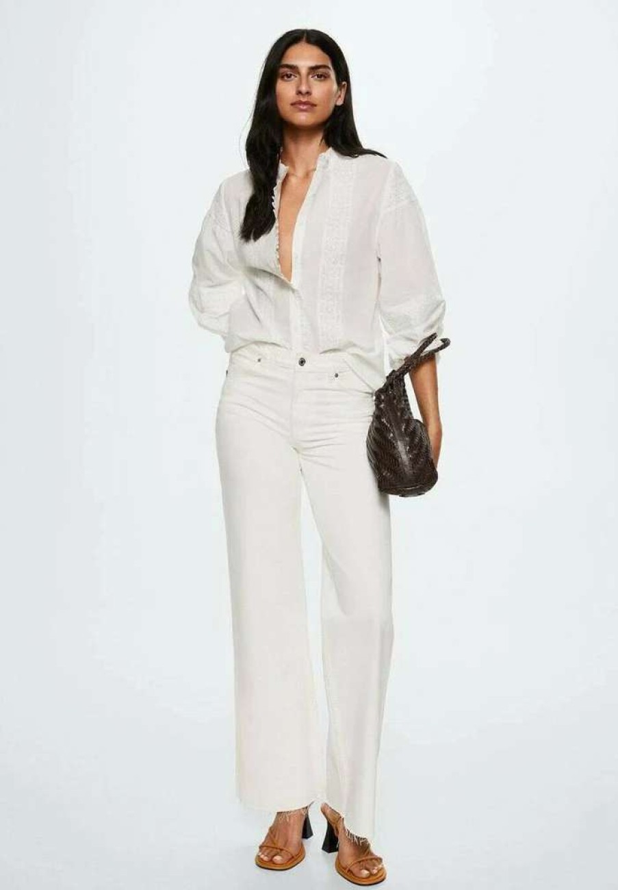 Clothing * | Mango Blanca Button-Down Blouse Zlamana Biel