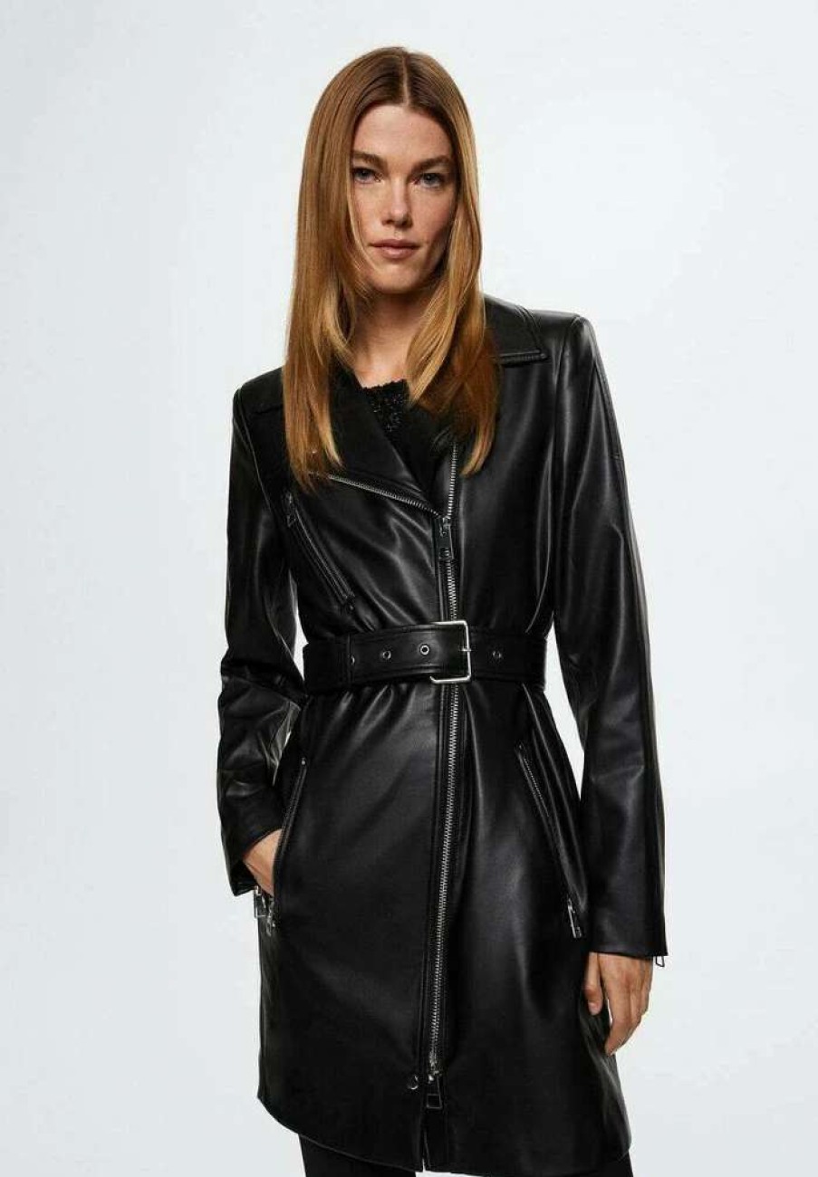 Clothing * | Mango Eclipse Faux Leather Jacket Schwarz