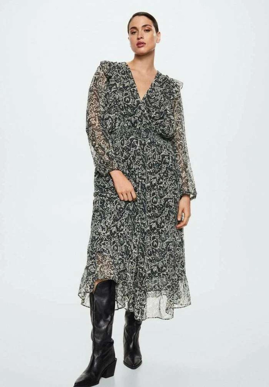 Clothing * | Mango Paisley Day Dress Dunkelgrau