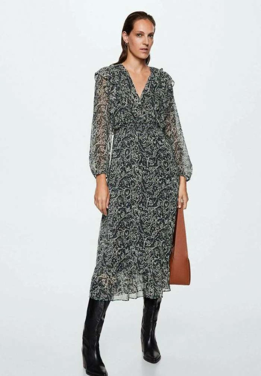 Clothing * | Mango Paisley Day Dress Dunkelgrau