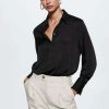 Clothing * | Mango Ideale Button-Down Blouse Noir