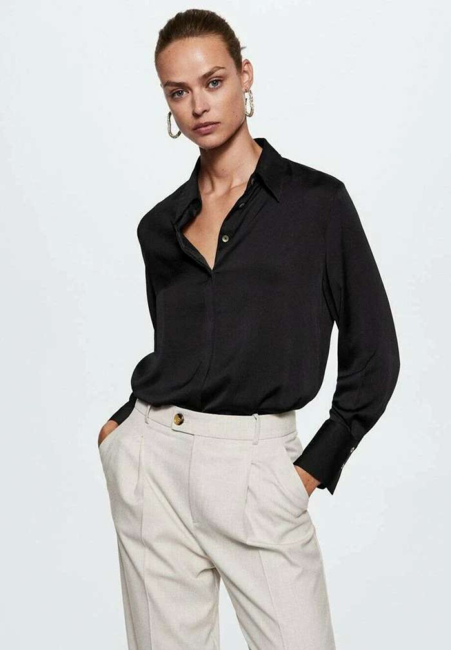 Clothing * | Mango Ideale Button-Down Blouse Noir