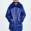 Clothing * | Mango Mandarin Faux Leather Jacket Blue