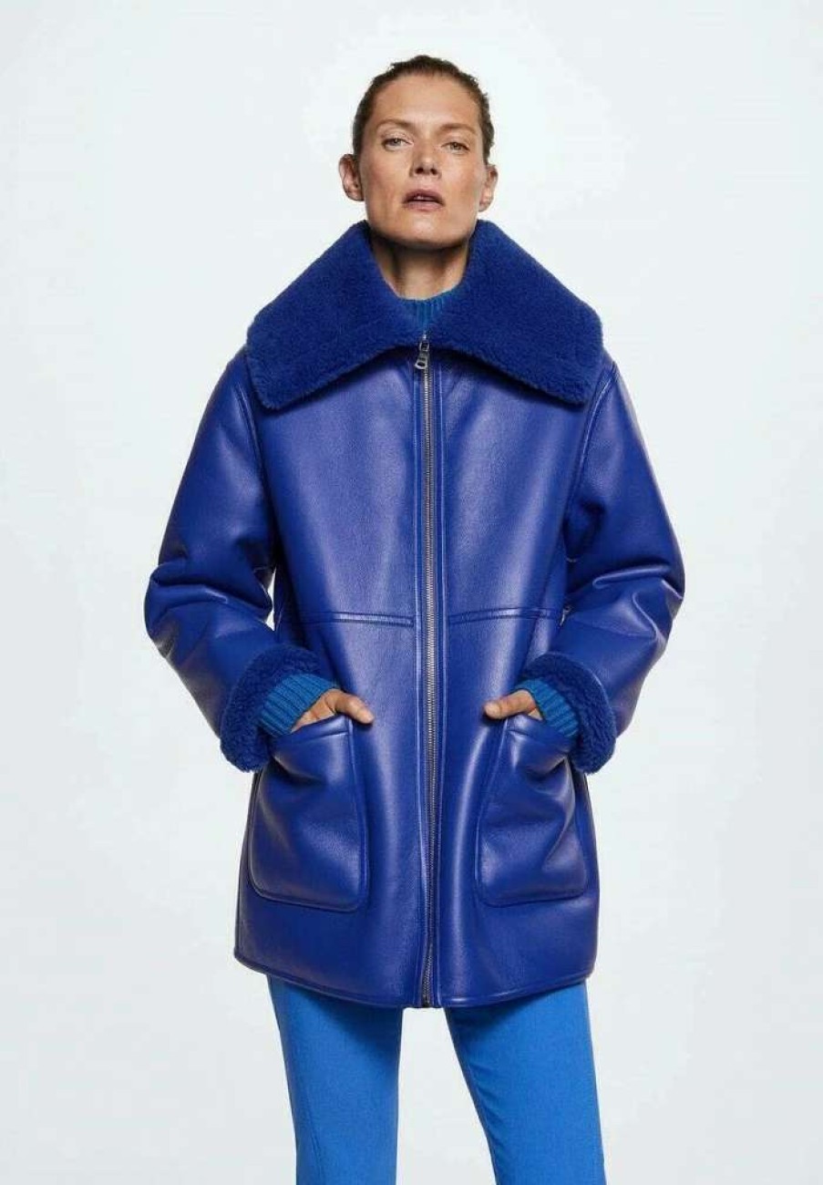 Clothing * | Mango Mandarin Faux Leather Jacket Blue