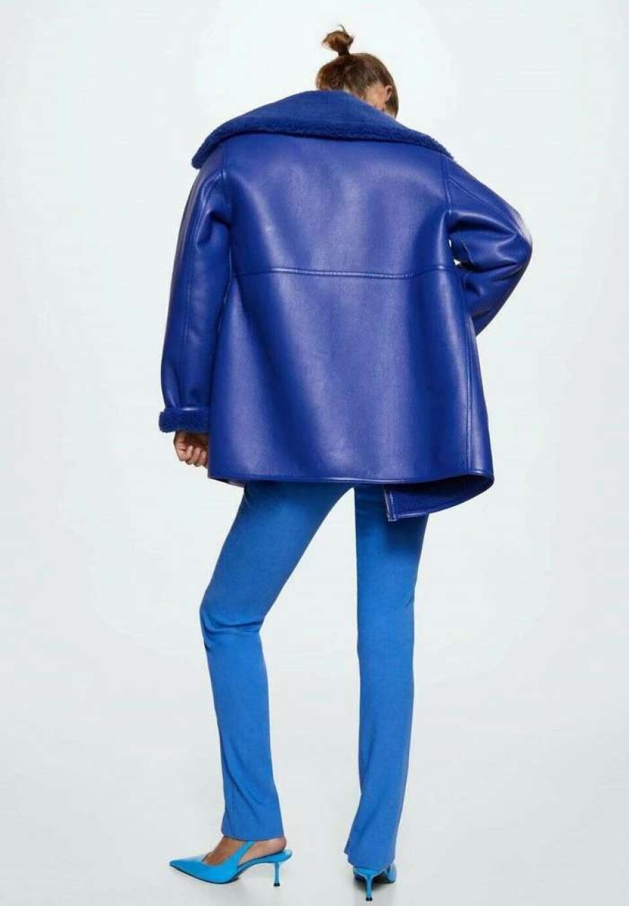 Clothing * | Mango Mandarin Faux Leather Jacket Blue