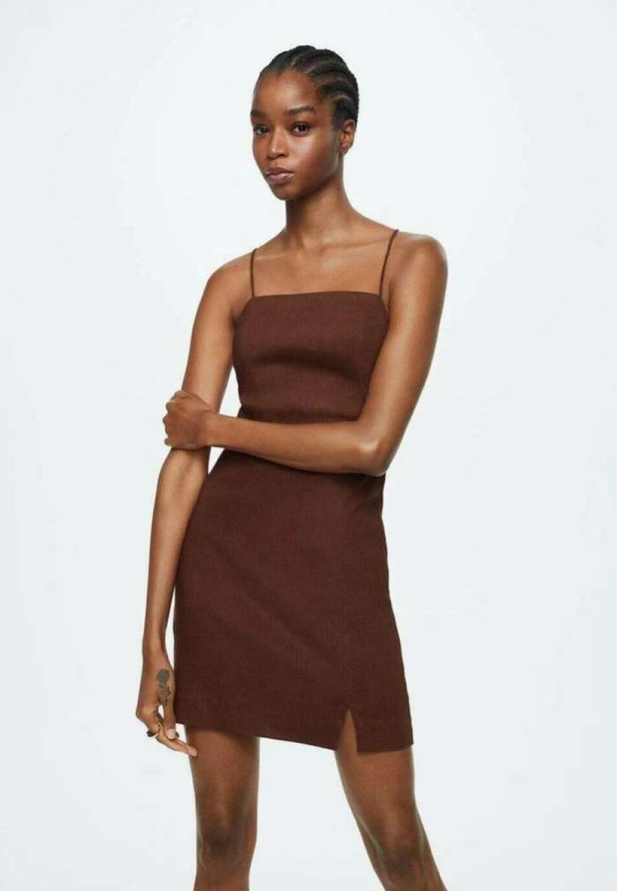 Clothing * | Mango Crossy Cocktail Dress / Party Dress Marron