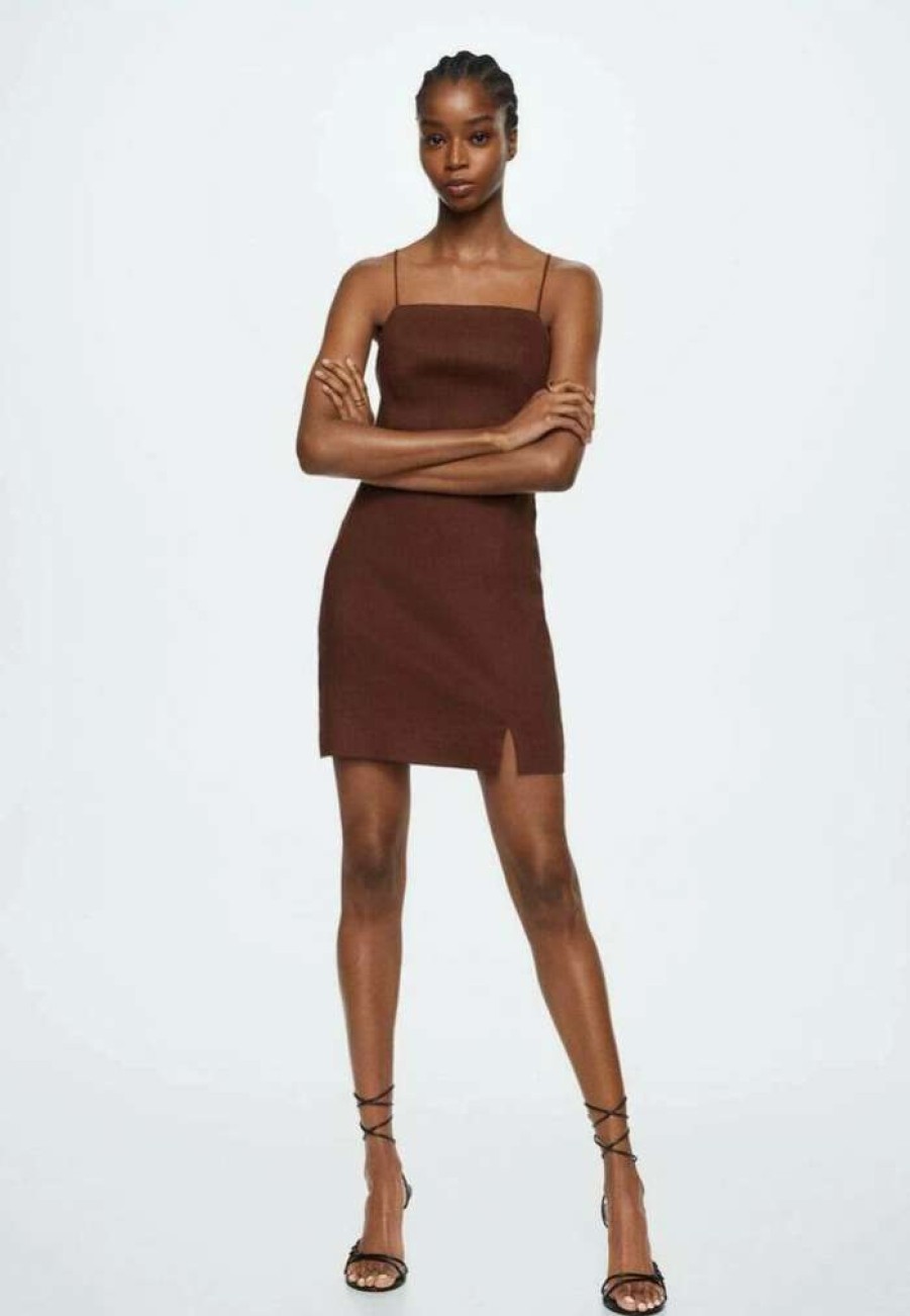 Clothing * | Mango Crossy Cocktail Dress / Party Dress Marron