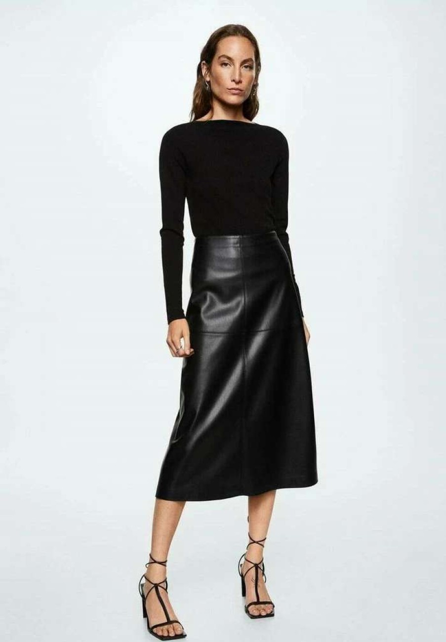 Clothing * | Mango Paros A-Line Skirt Schwarz