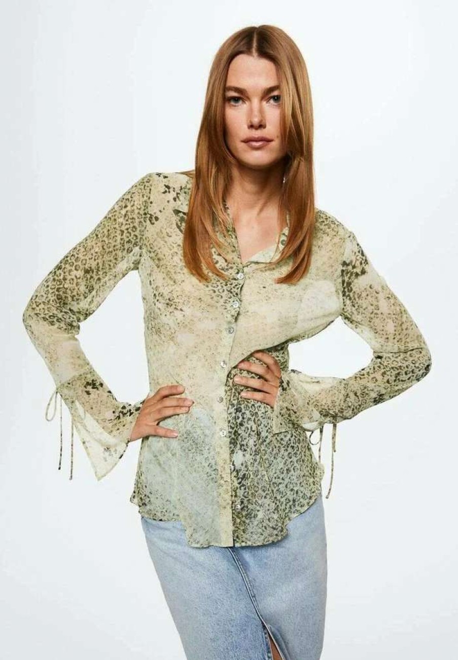 Clothing * | Mango Skin Button-Down Blouse Brazowy