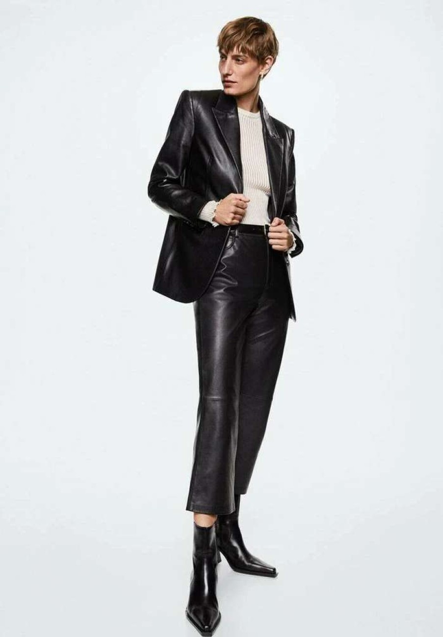 Clothing * | Mango Leather Trousers Schwarz