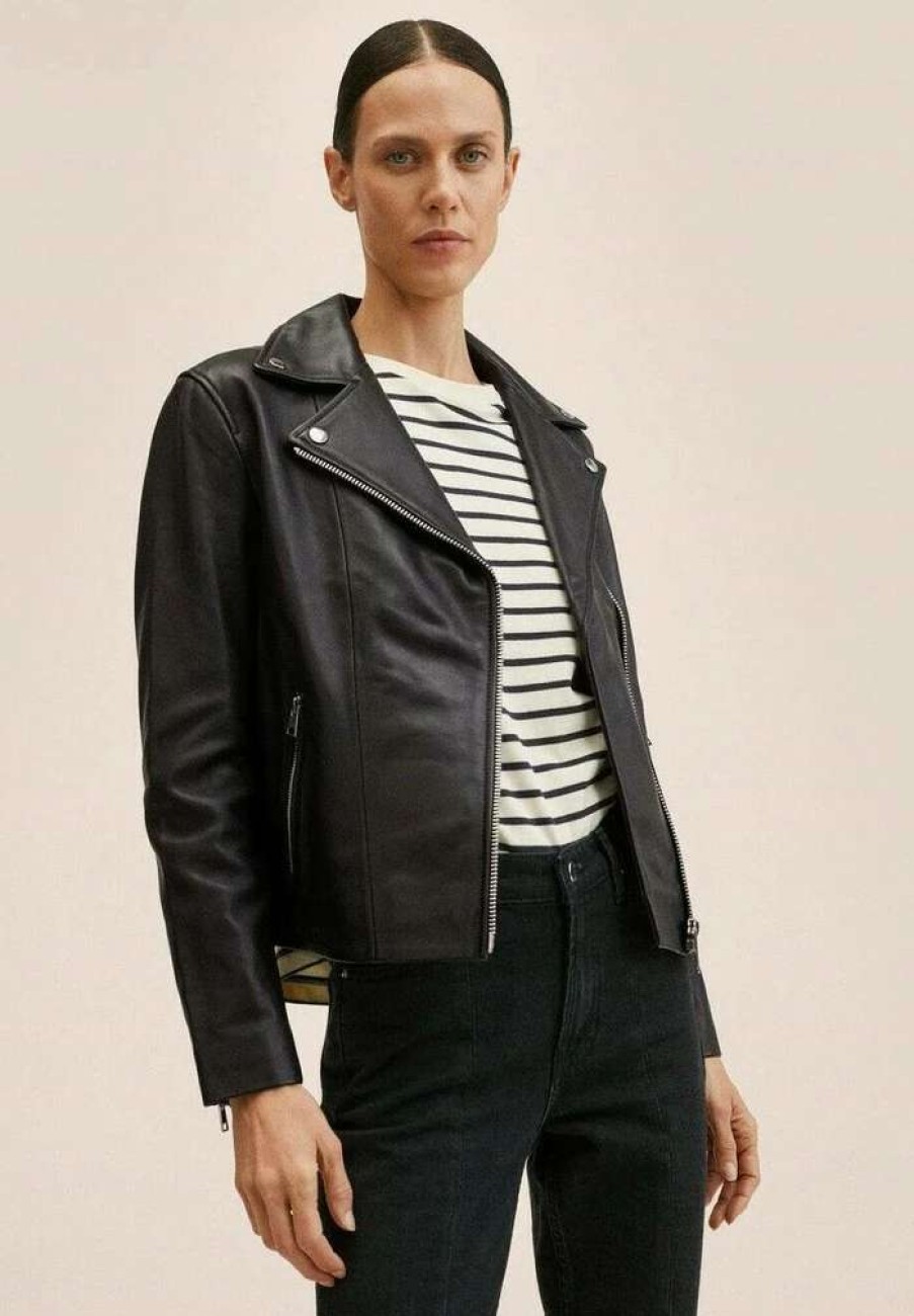 Clothing * | Mango Perfect Leather Jacket Schwarz