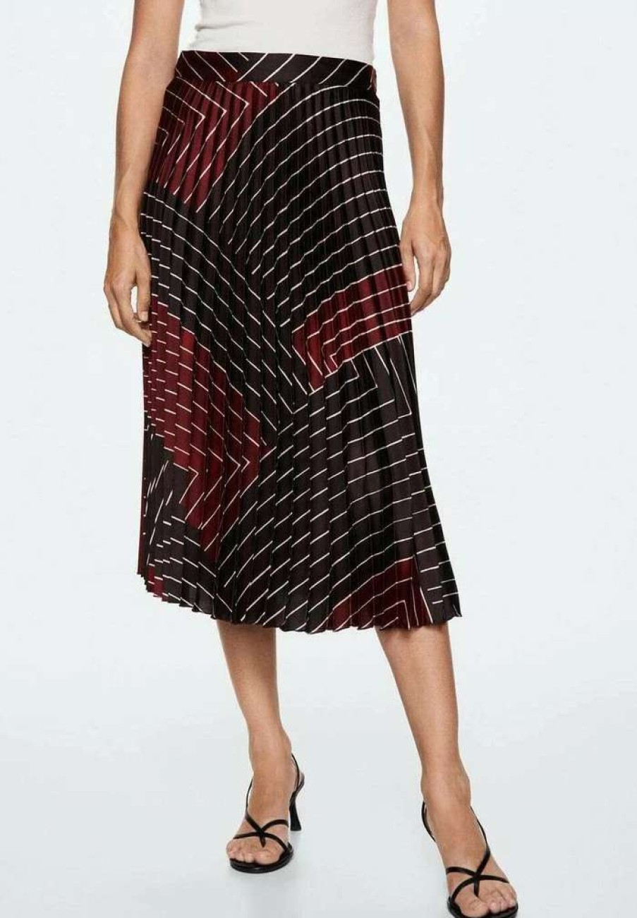 Clothing * | Mango Ines Pleated Skirt Donkerrood