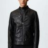 Clothing * | Mango Leather Jacket Schwarz