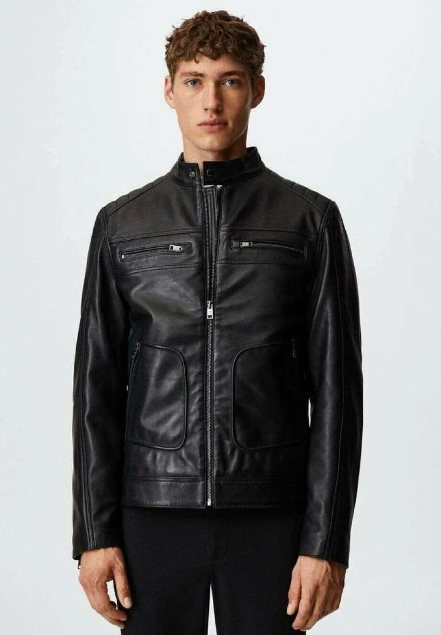 Clothing * | Mango Leather Jacket Schwarz