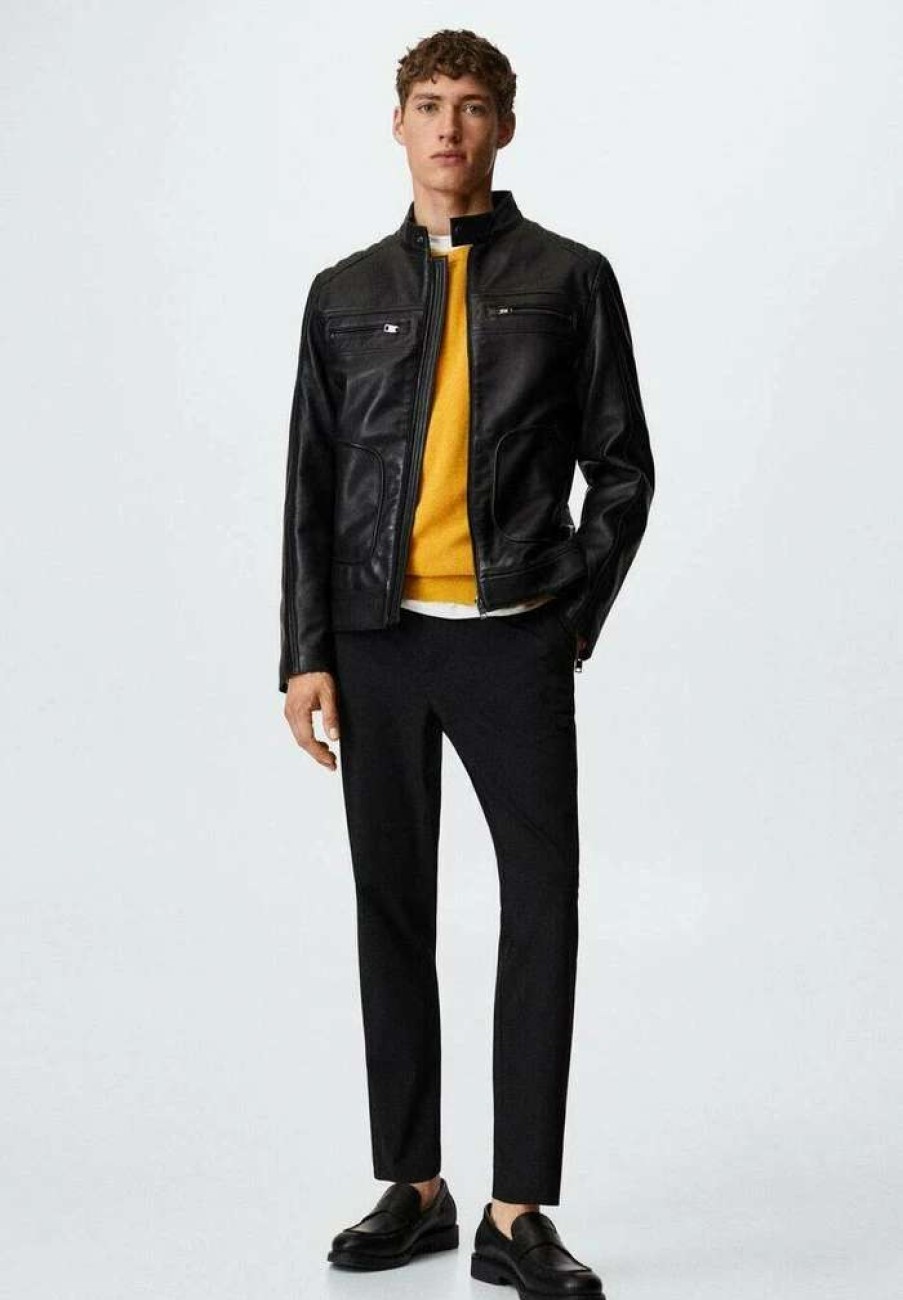 Clothing * | Mango Leather Jacket Schwarz