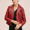 Clothing * | Mango Perfect Leather Jacket Burdeos