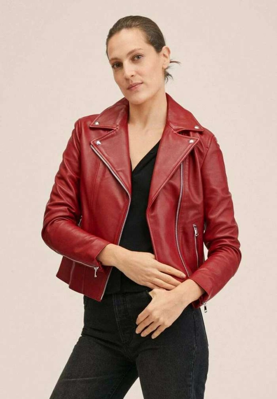 Clothing * | Mango Perfect Leather Jacket Burdeos